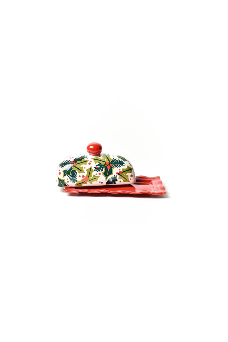 Holly Ruffle Domed Butter Dish, Alternate, color, Red