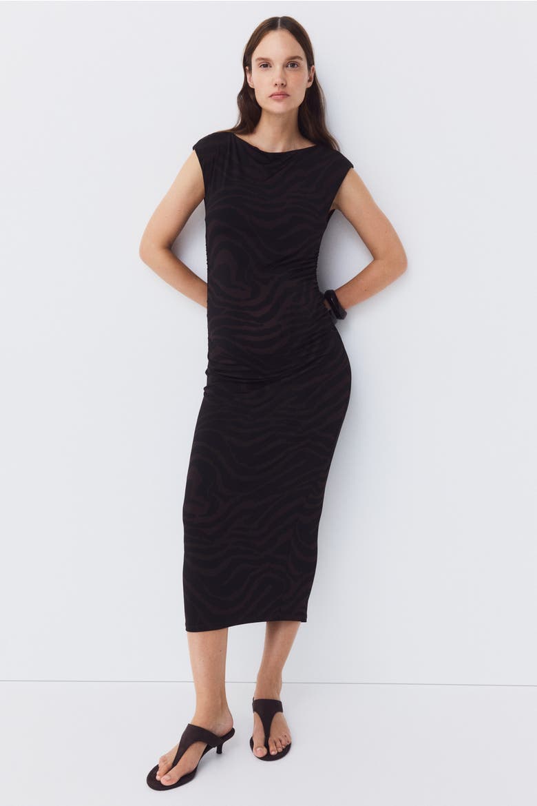 Mama Cap-sleeved Dress, Alternate, color, Dark brown/zebra print