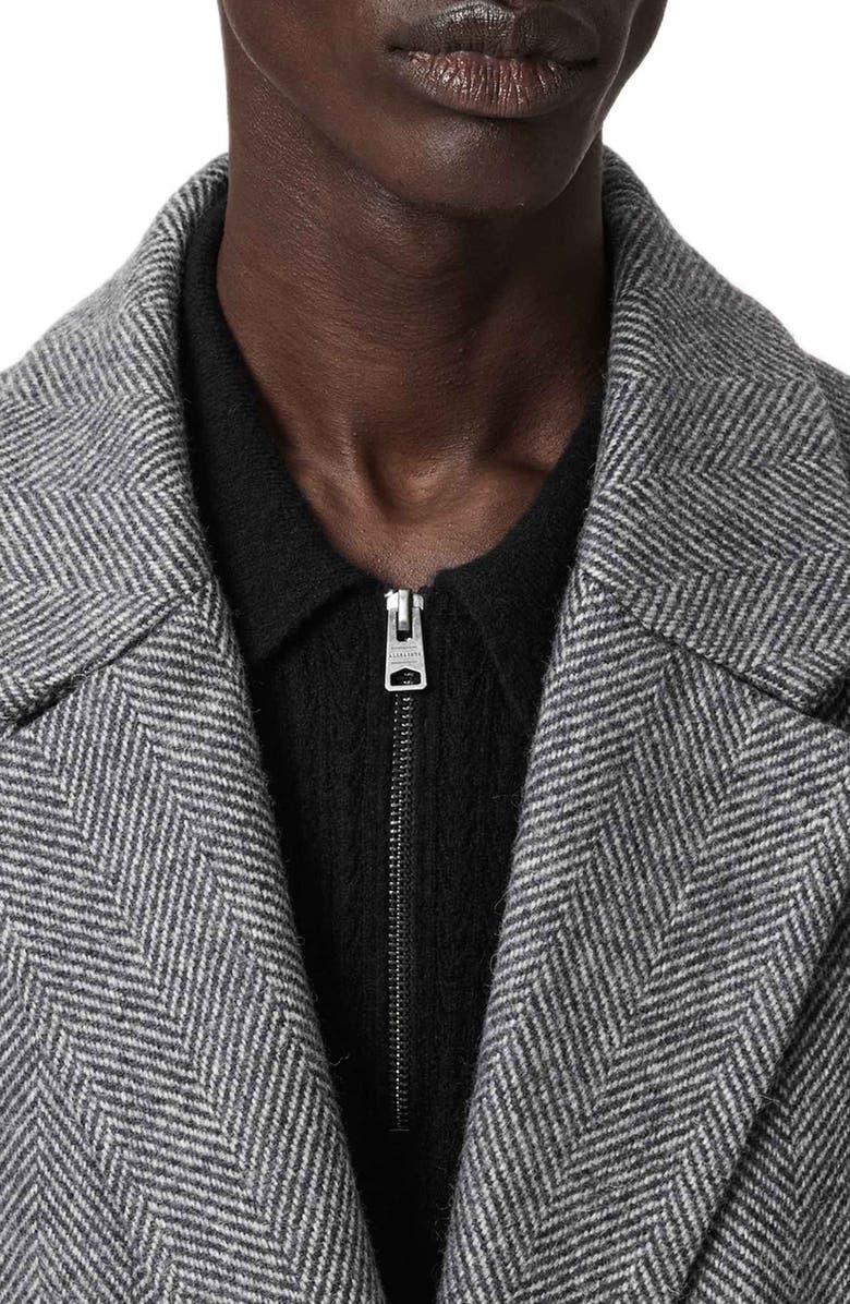 AllSaints Ezra Oversize Wool Herringbone Topcoat, Alternate, color, Black/ White