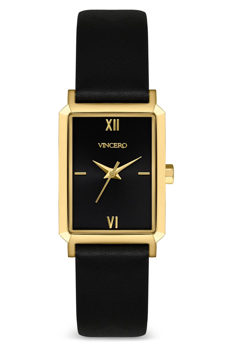 Ava Leather Strap Watch, 20mm x 14mm, Main, color, GOLD/ JET BLACK