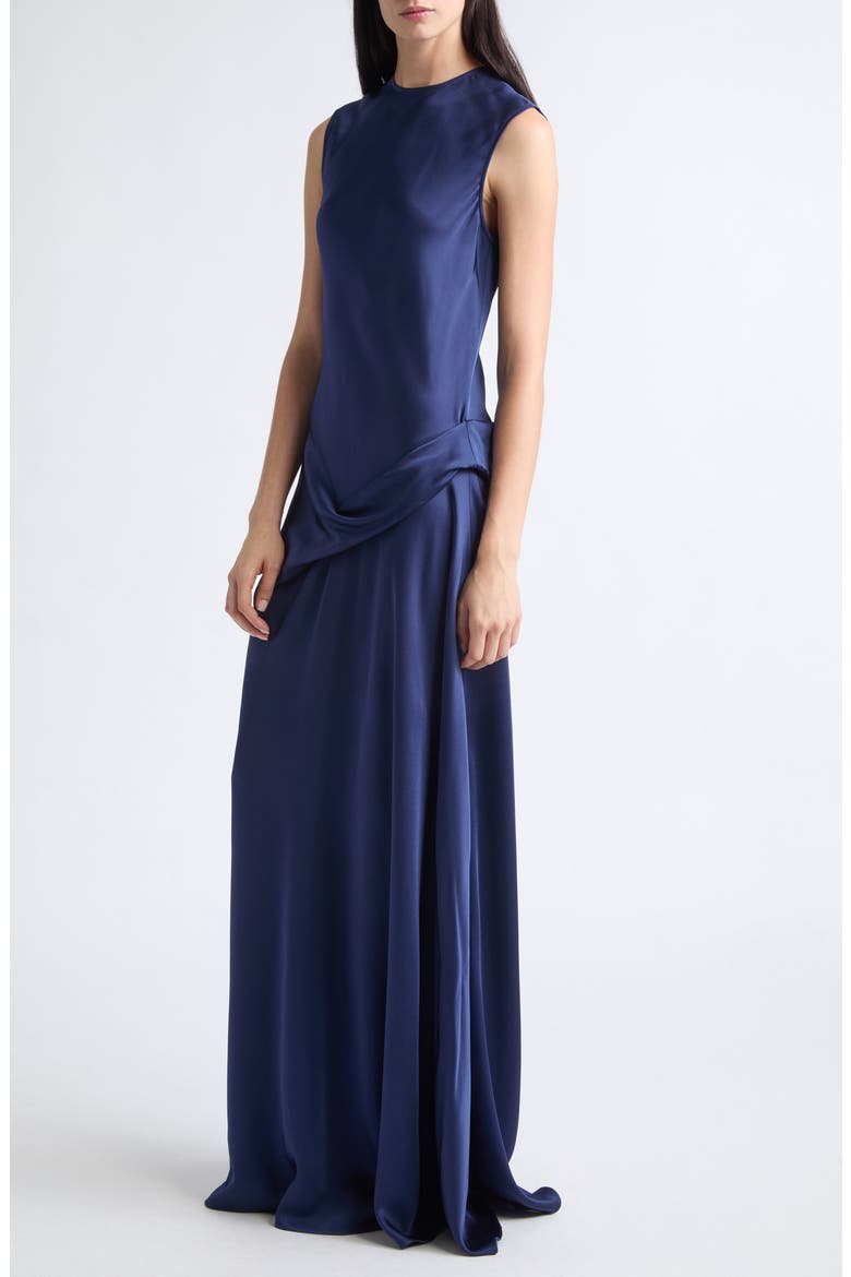 Draped Satin Gown, Alternate, color, NAVY