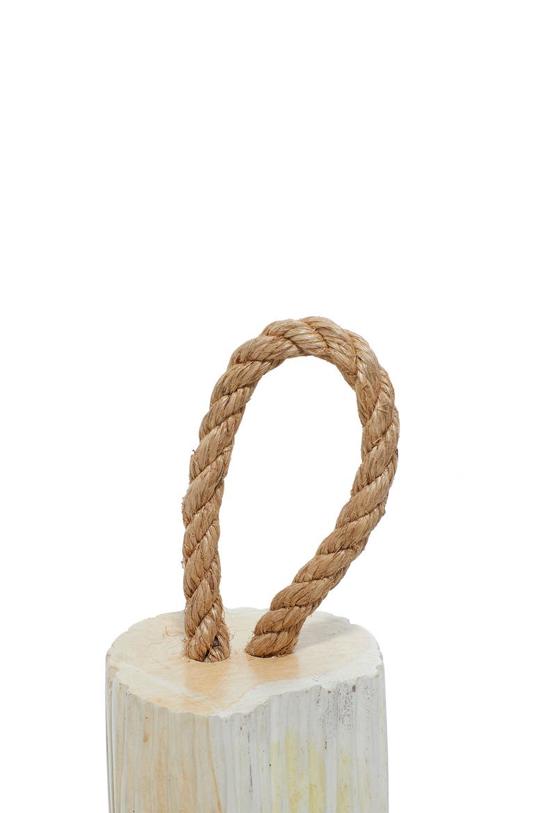 White Teakwood Handmade Door Stopper Geometric Sculpture with Rope Accent - Set of 2, Alternate, color, WHITE