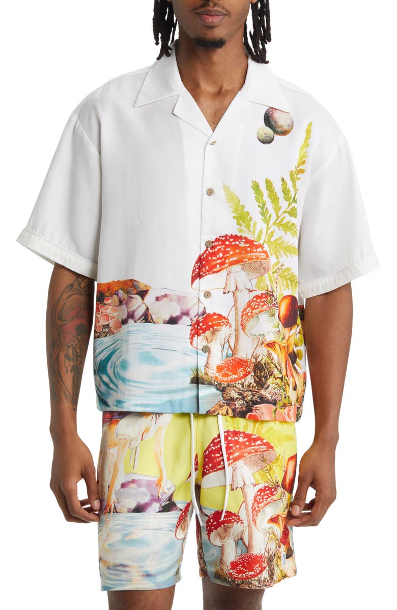 Billionaire Boys Club Ripple Print Short Sleeve Button-Up Shirt, Main, color,