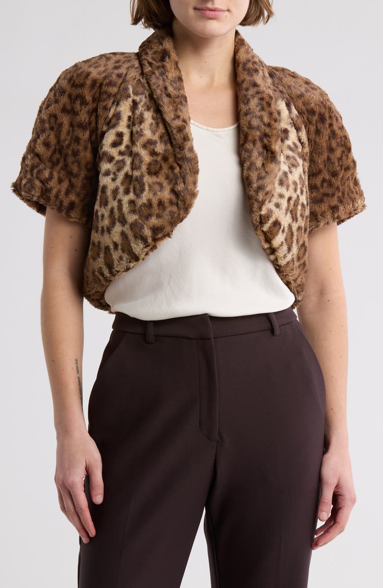 Vince Camuto Leopard Print Faux Fur Shrug, Main, color, 