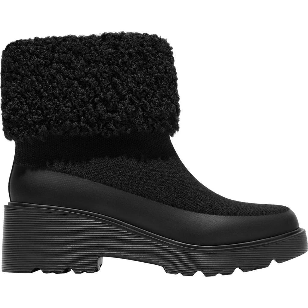 Vivaia Faux Fur Platform Chunky Wedge Boots In Black