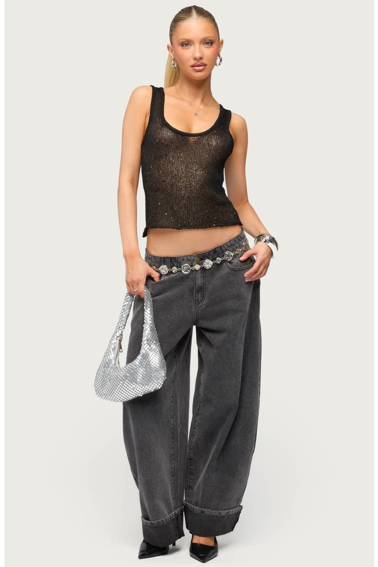 Eleora Sequin Knit Tank Top, Alternate, color, BLACK
