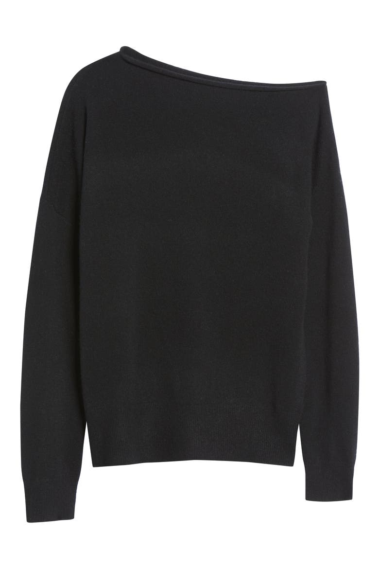 Off the Shoulder Cashmere Sweater, Alternate, color, BLACK