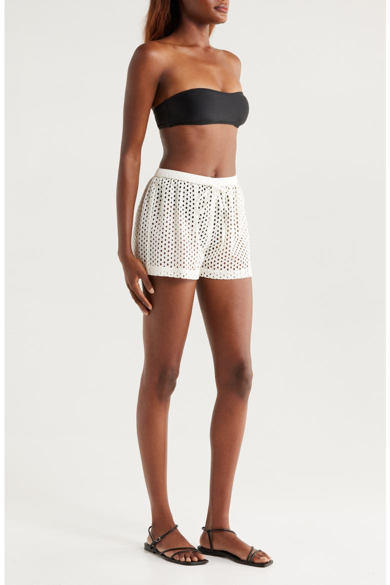 The Nancy Open Knit Cotton Cover-Up Shorts, Alternate, color, BRULE