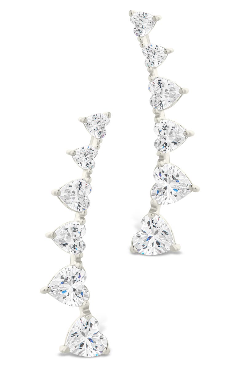 Sterling Forever Jillian Cubic Zirconia Heart Ear Climbers, Alternate, color, Silver