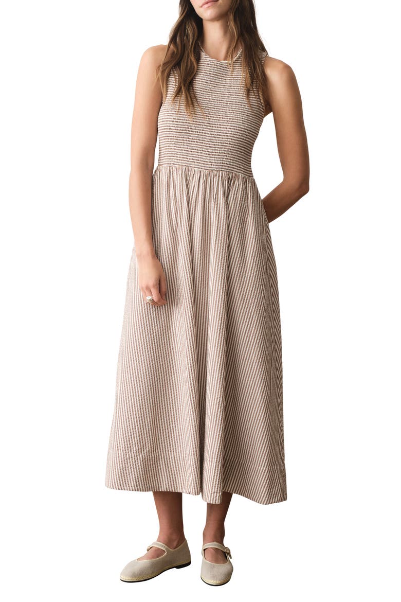 Darcy Stripe Cotton Blend Seersucker Dress, Alternate, color, MOCHA STRIPE