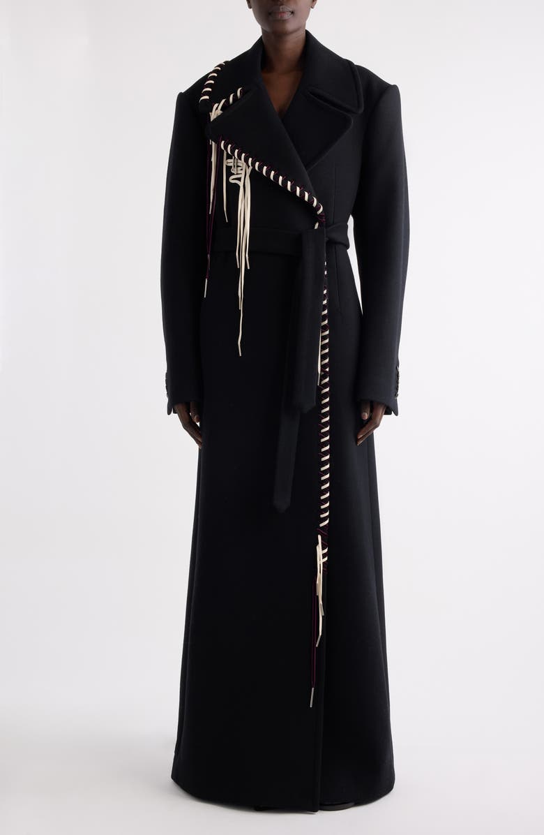 Dries Van Noten Rafaella Whipstitched Wool Blend Coat, Main, color, Black