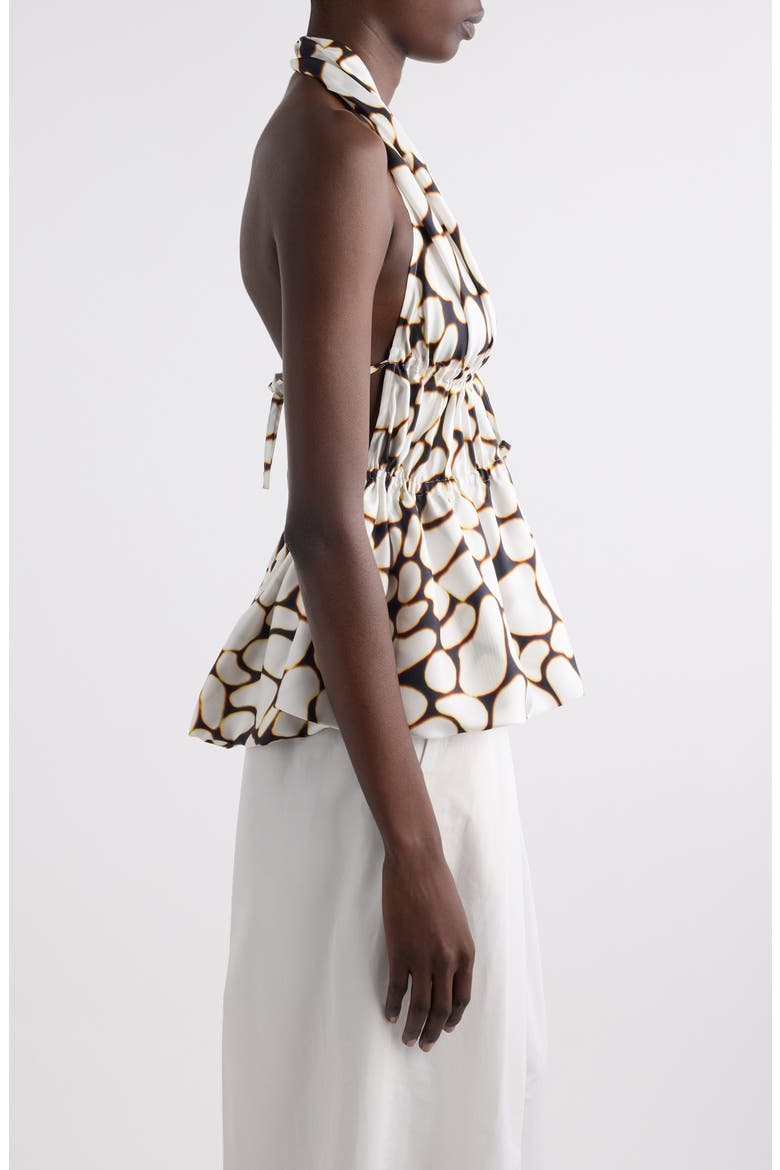 Ceana Print Ruched Silk Halter Top, Alternate, color, OFF WHITE