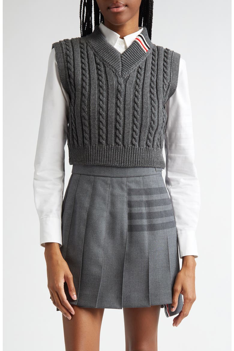 Cable Knit Virgin Wool Sweater Vest, Main, color, MEDIUM GREY