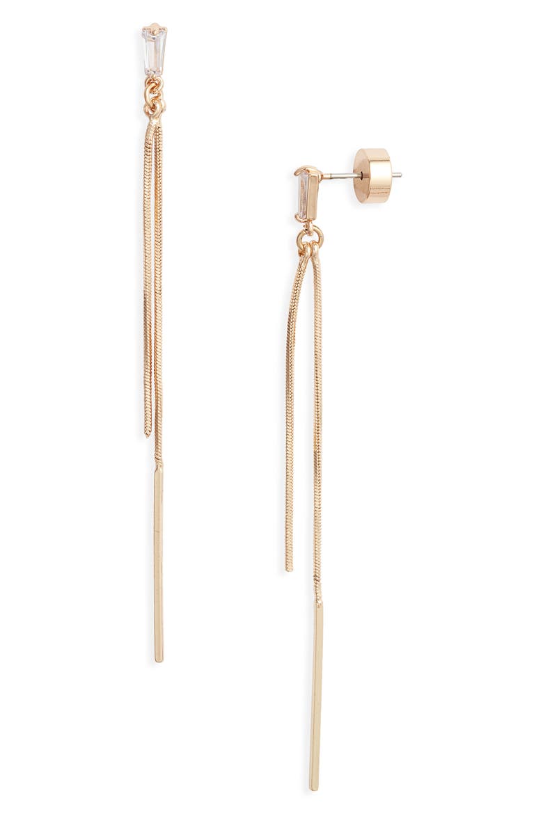 Cubic Zirconia Linear Drop Earrings, Main, color, CLEAR- GOLD
