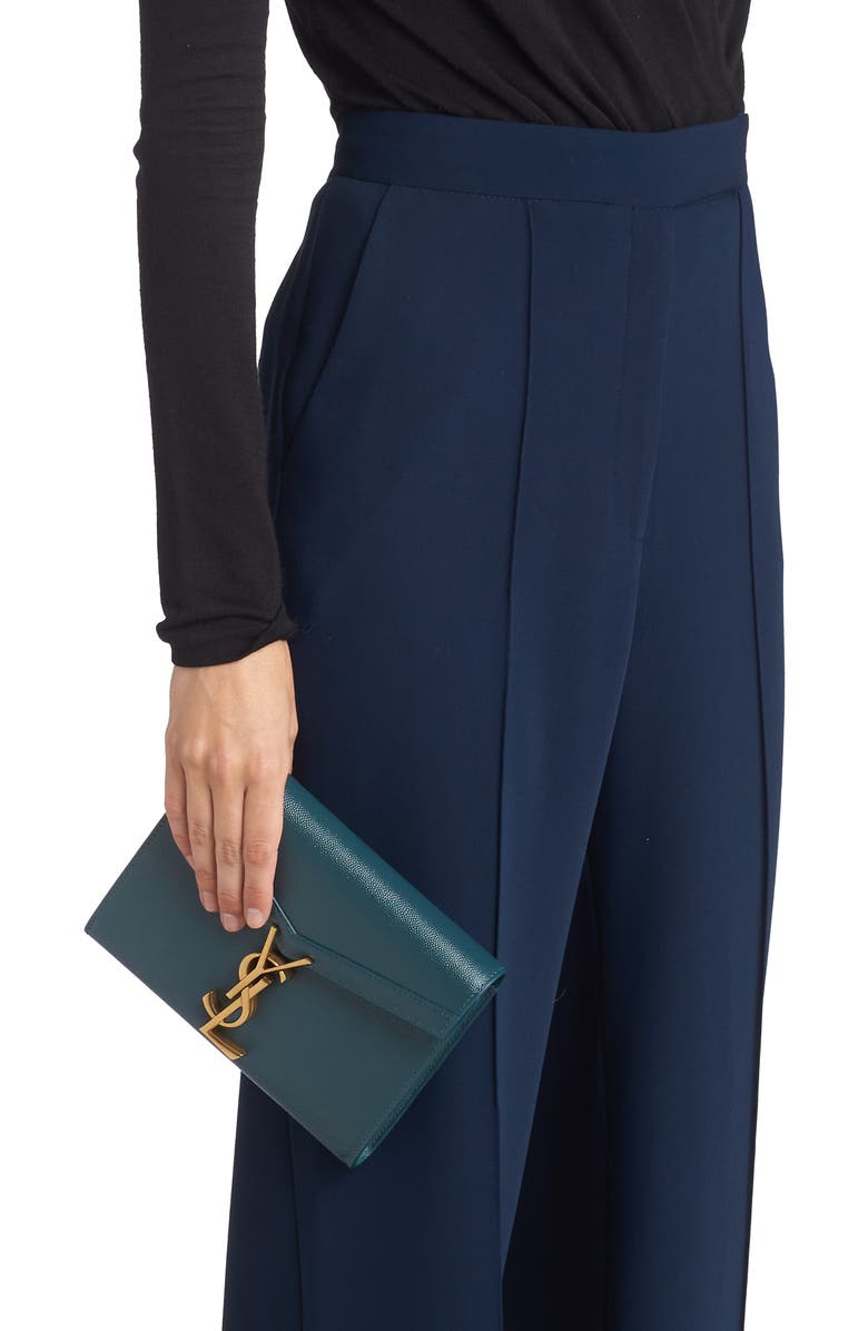 Saint Laurent Cassandra Leather Wallet on a Chain, Alternate, color,