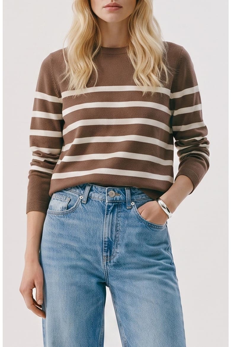 Saba Stripe Sweater, Main, color, COCOA BROWN STRIPES BIRCH