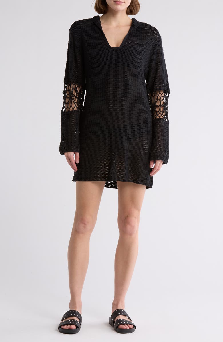 Elan Hooded Open Stitch Cover-Up Tunic, Main, color,