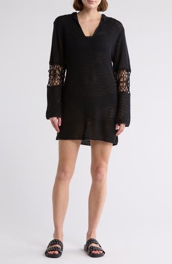 Elan Hooded Open Stitch Cover-up Tunic