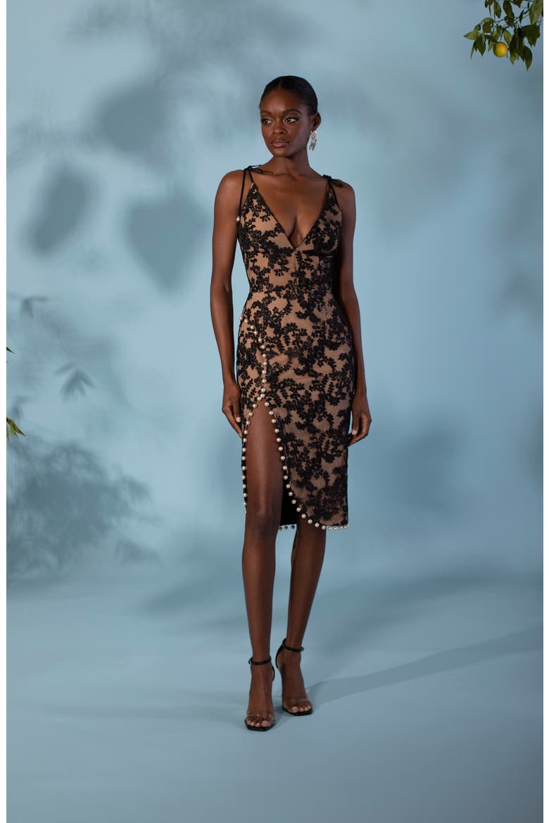 Catalina Floral Sequin & Lace Midi Dress, Alternate, color, BEIGE/ NUDE