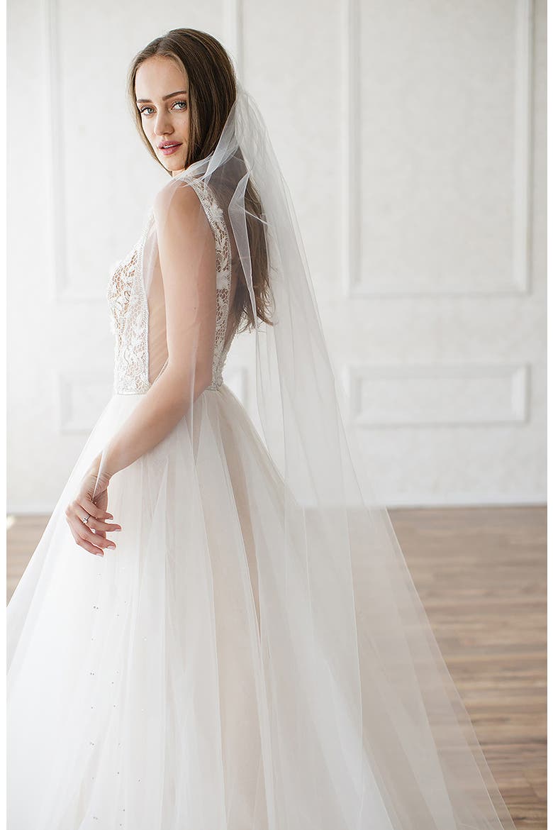 Luella Beaded Crystal Trim Cathedral Veil (Nordstrom Exclusive), Alternate, color, IVORY