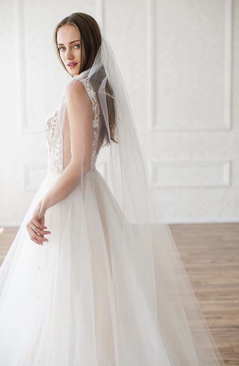 Brides & Hairpins Luella Beaded Crystal Trim Cathedral Veil, Alternate, color, Ivory