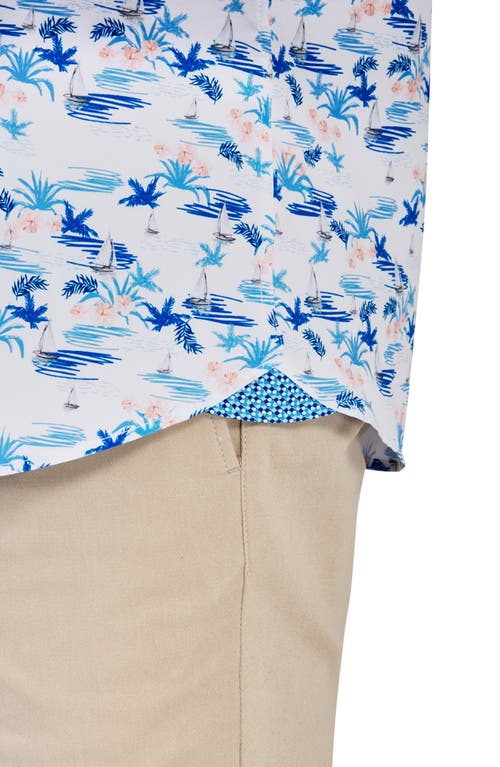 Construct Circular Dot Geo Woven Long Sleeve Shirt In White/blue