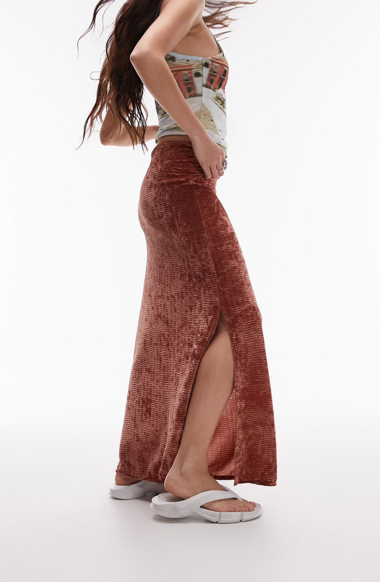 Topshop Textured Stretch Velvet Maxi Skirt, Alternate, color,