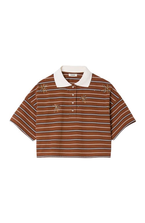 Sandro Womens Brown Striped Polo-collar Cotton-jersey T-shirt In Brown
