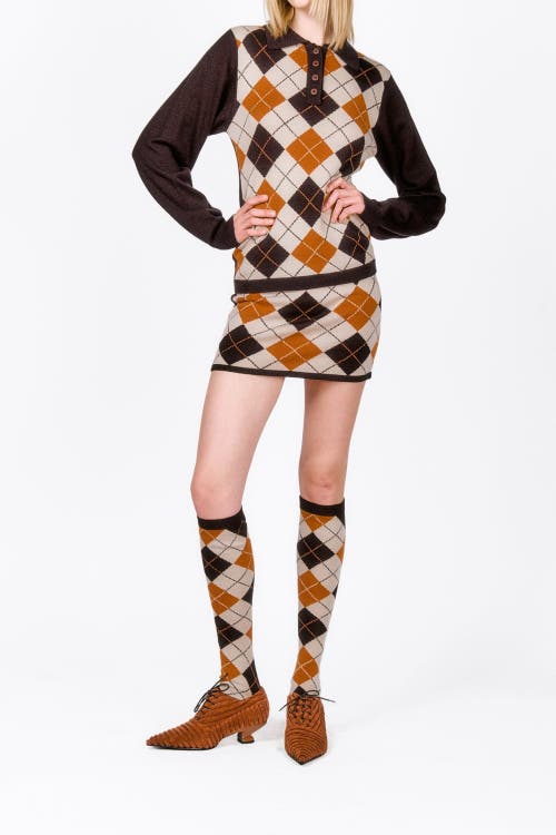 Anna Sui Argyle Knit Skirt In Marmalade Multi