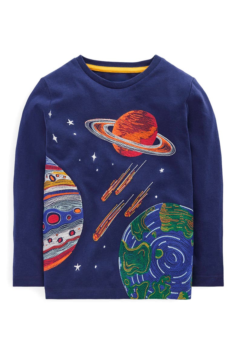 Kids' Embroidered Glow in the Dark Cotton T-Shirt, Main, color, COLLEGE NAVY SPACE