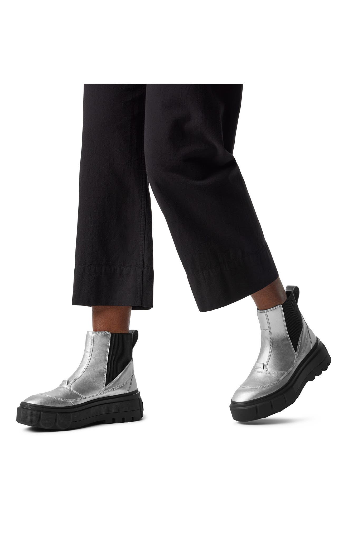 SOREL CARIBOU X Waterproof Platform Chelsea Boot, Alternate, color, Pure Silver/ Black