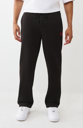 True Religion Logo Embroidered Straight Leg Pants In Black