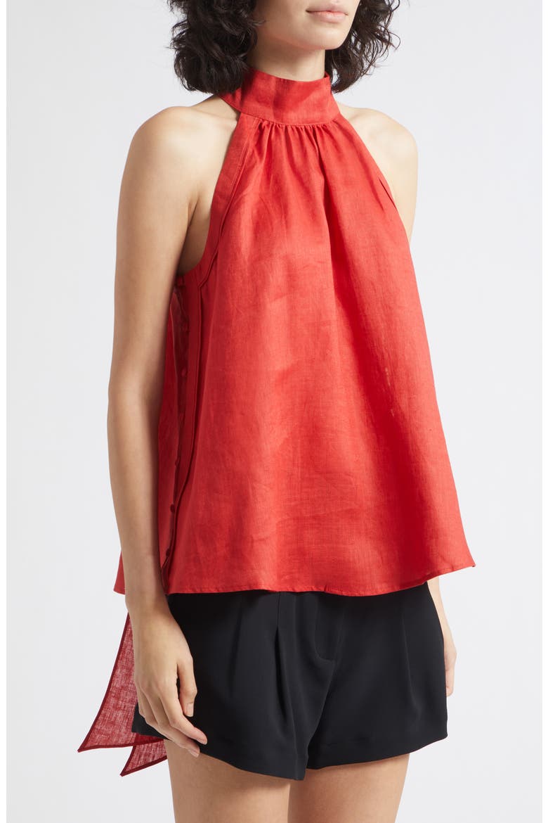 Andi Sleeveless Linen Mock Neck Top, Alternate, color, CORAL RED