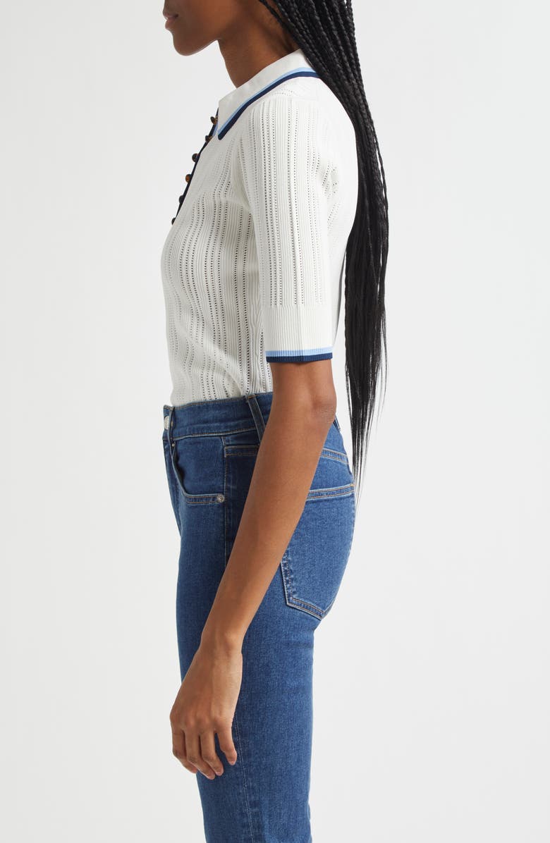 Veronica Beard Soza Tipped Pointelle Sweater, Alternate, color, Off-White