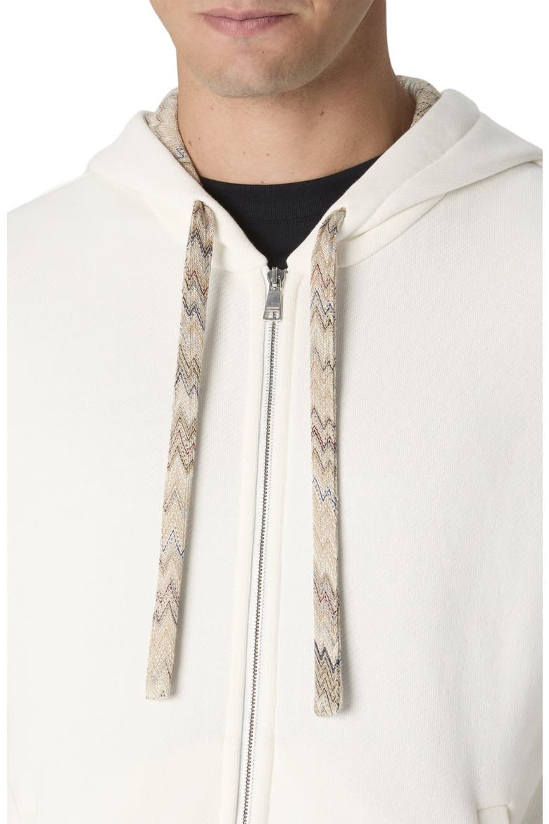 Cotton Fleece Cardigan With Zigzag Insert And Hood, Alternate, color, White