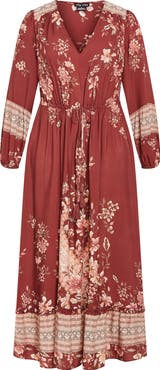 City Chic Destiny Placed Print Long Sleeve Maxi Dress