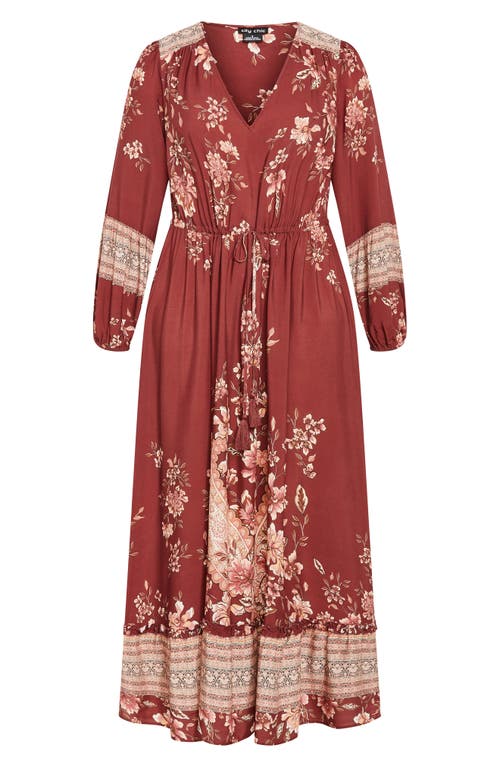 City Chic Destiny Placed Print Long Sleeve Maxi Dress In Multi