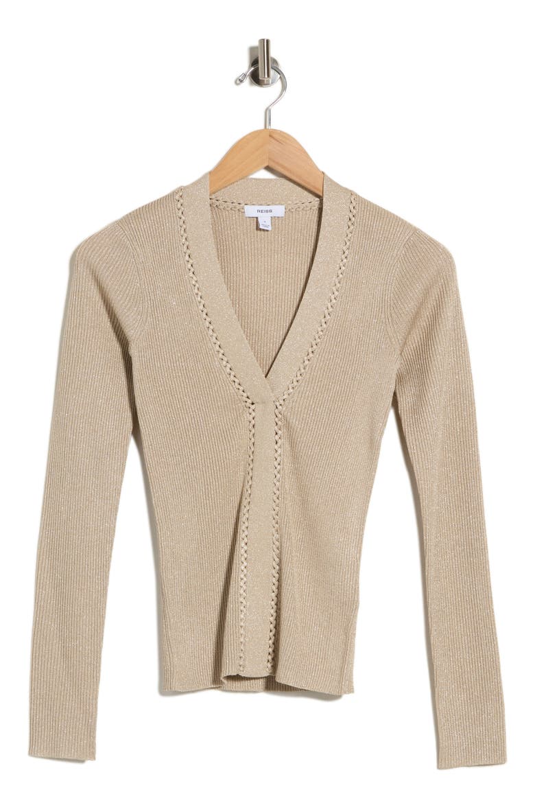 Lula Metallic V-Neck Sweater, Alternate, color, CHAMPAGNE