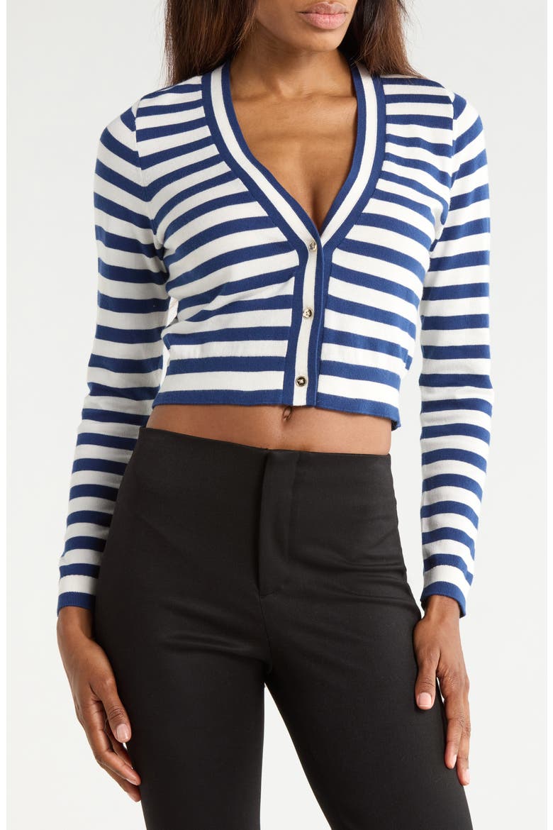 Grace Shrunken Cardigan Sweater, Main, color, INDIGO/ SOFT WHITE