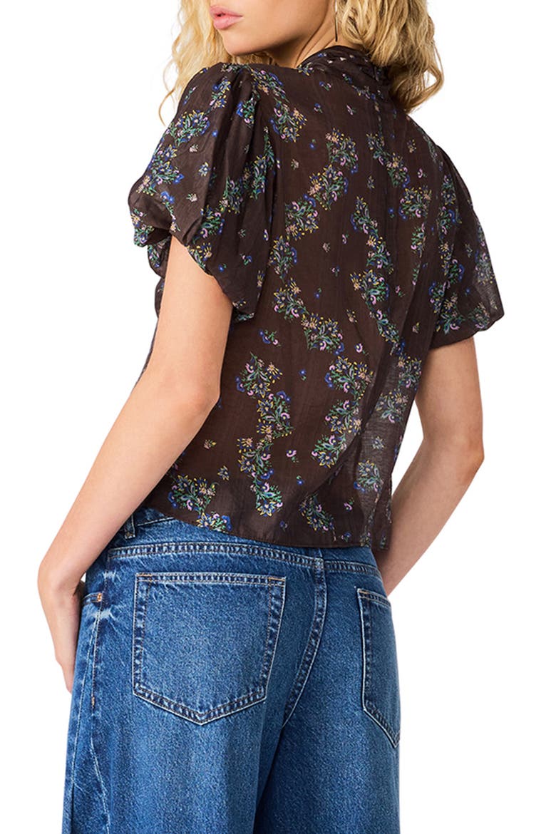 Lolanie Tie Neck Puff Sleeve Top, Alternate, color, DARK ESPRESSO
