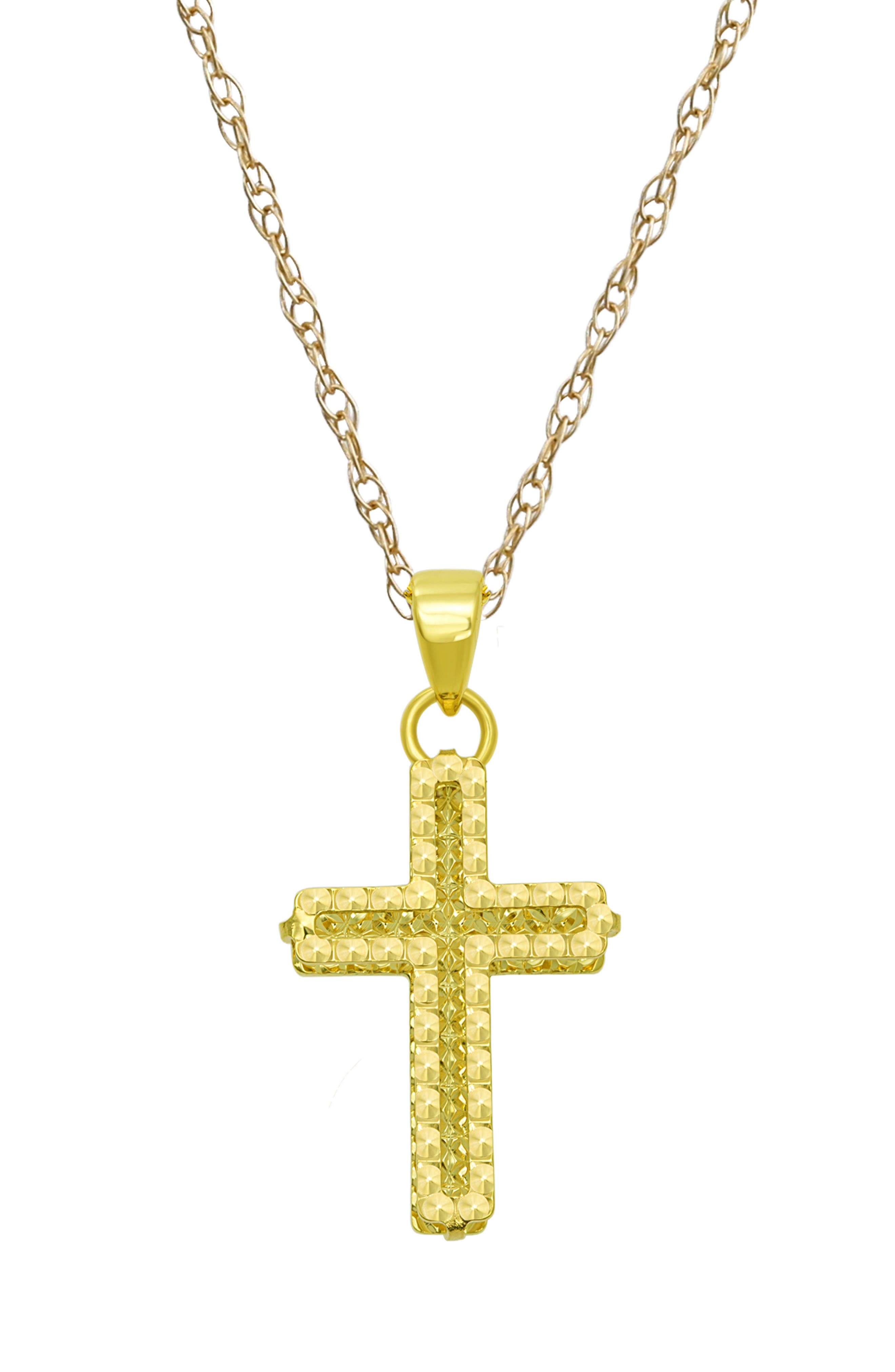 10k Gold Diamond Cut Cross Pendant Necklace