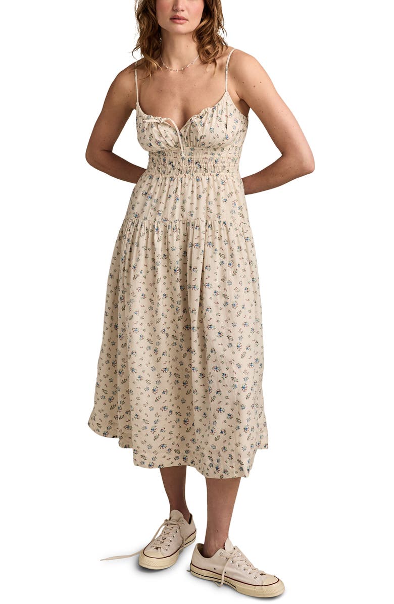 Lucky Brand Print Smocked Waist Midi Dress, Alternate, color, 