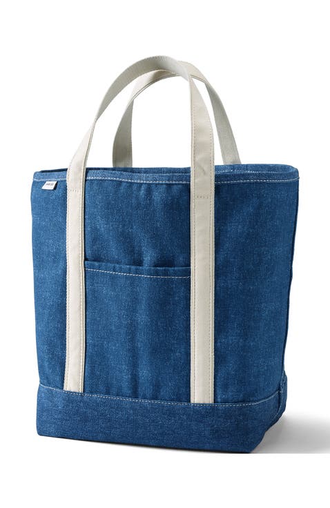 Lands’ End Canvas Open Top Tote Bag  Regular & Long Handle Carry All - Stylish  for Work  Travel  Beach  Errands  Great Gift