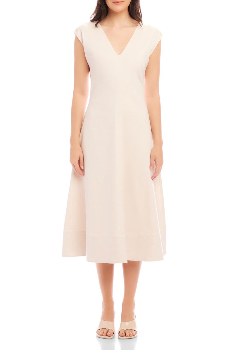 FIFTEEN TWENTY Lilia Stretch Cotton & Linen Midi Dress, Main, color, Natural