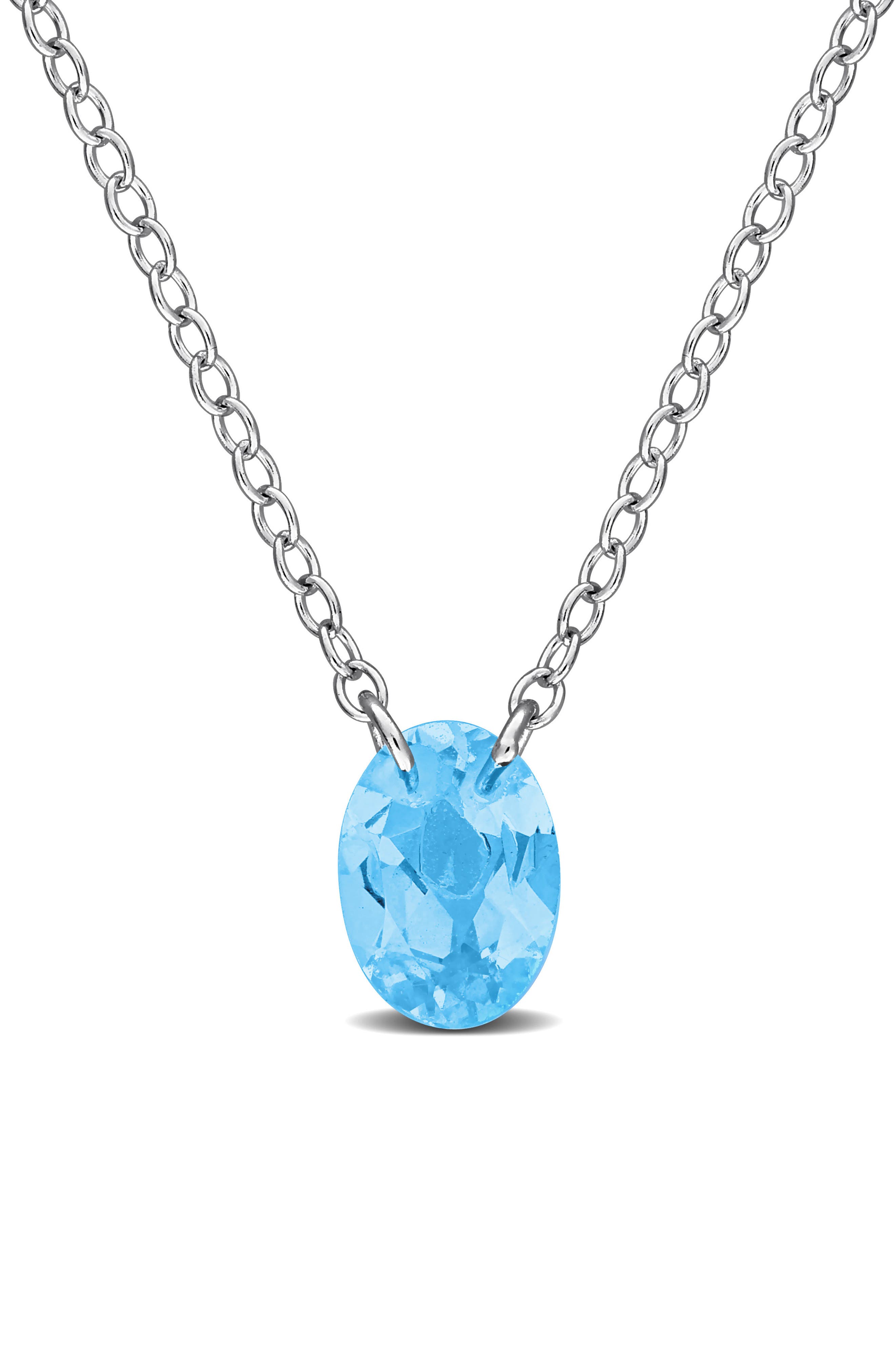DELMAR Oval Swiss Blue Topaz Pendant Necklace