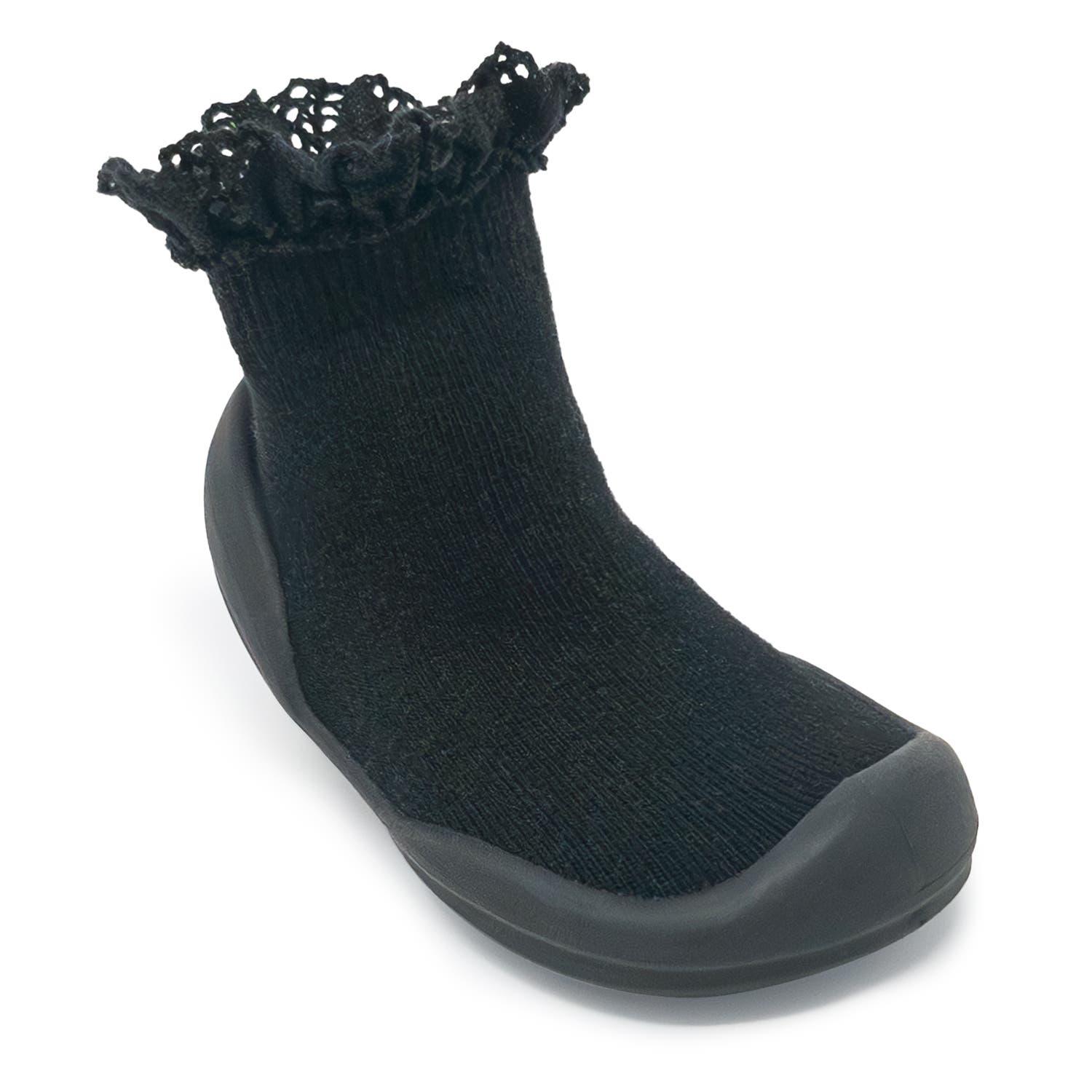 Komuello Toddler Girl Sock Shoes Lace Trim, Alternate, color, Black