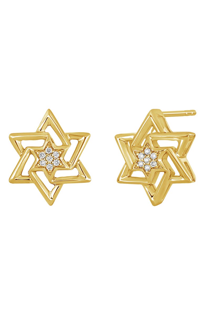 Bony Levy 18K Yellow Gold Pave Diamond Star of David Stud Earrings - 0.03 ctw, Main, color,