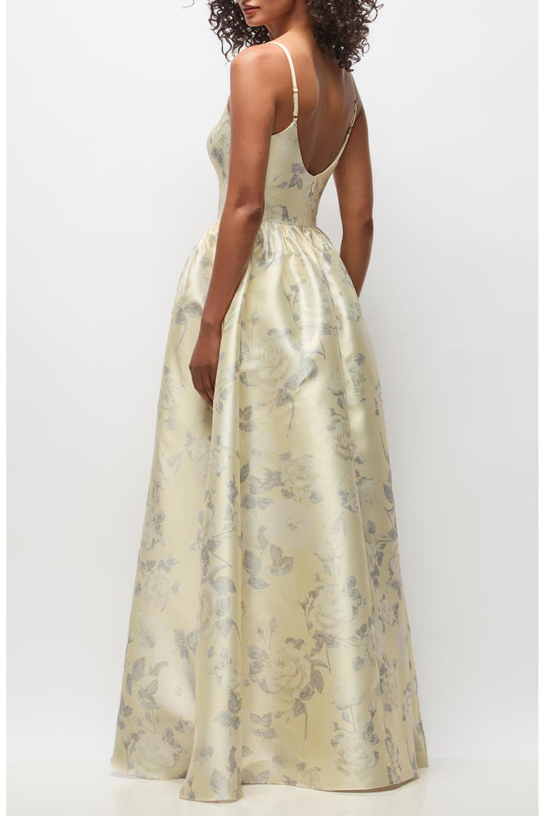 Floral Sleeveless Satin Ballgown, Alternate, color, BUTTER YELLOW FLORAL