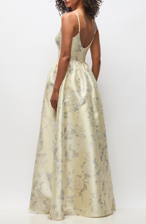 Dessy Collection Floral Sleeveless Satin Ballgown In Neutral