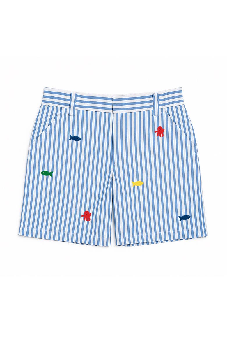 Seersucker Short with Embroidered Sea Creatures, Main, color, Royal/Wht